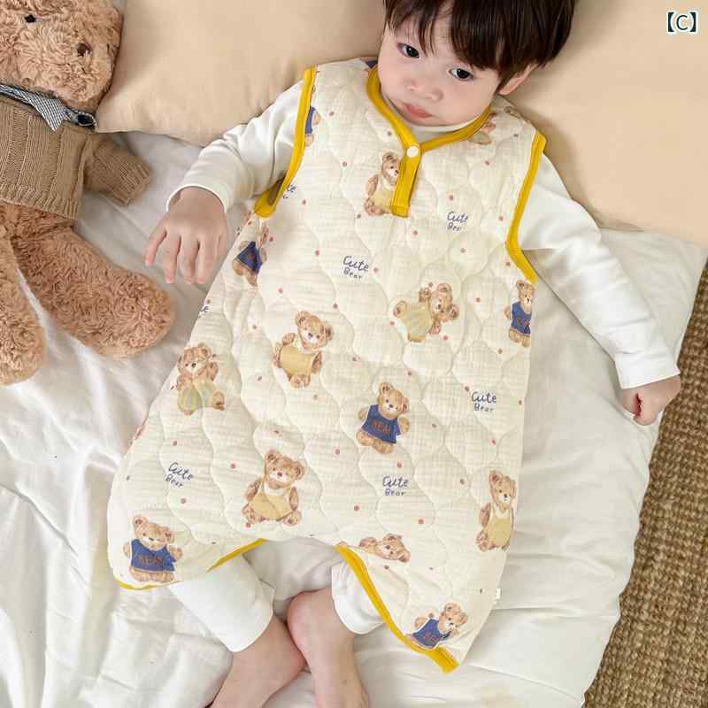 北摂軽太郎便の子供 ガウン パジャマ ベビー ワンピース パジャマ 男の子 ノースリーブ ガーゼ 寝袋 キルティング ベスト 子供用 綿 ナイトガウン アンチ キック バスローブ 秋冬｜アングル3