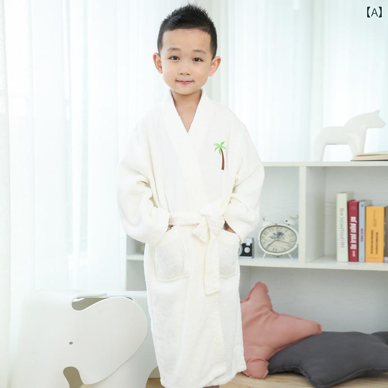 子供 ガウン パジャマ 子供用 バスローブ 綿 タオル 素材 柔らか 吸水性 長袖 春夏 秋 コットン ナイト..