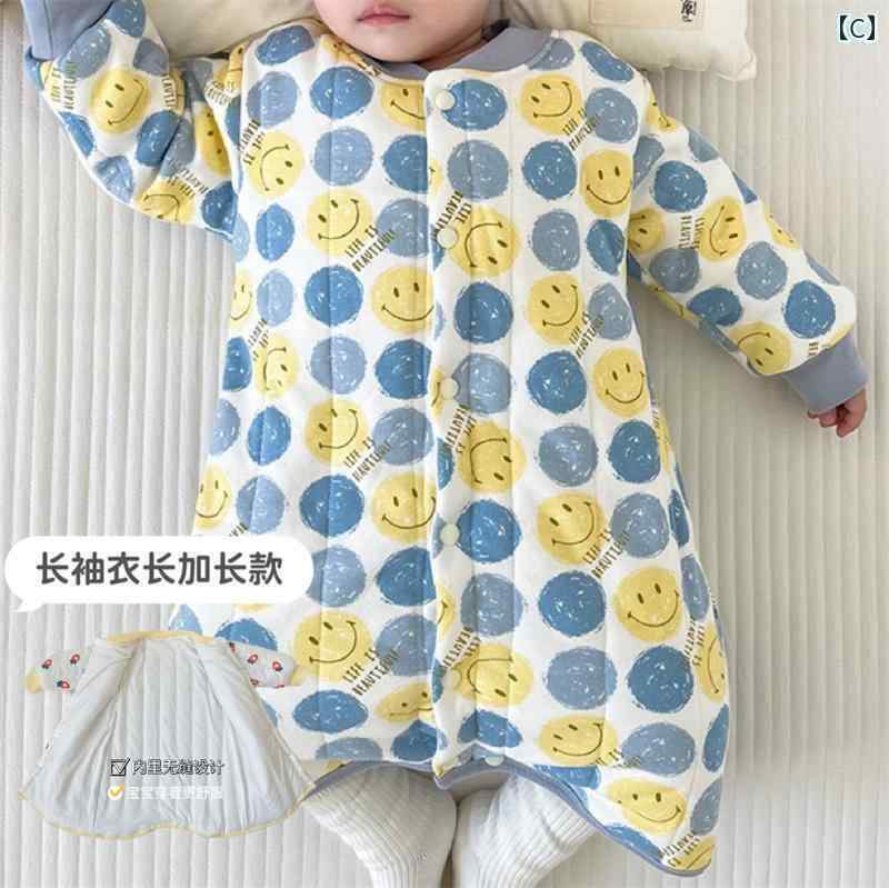 子供 ガウン パジャマ 冬用 ベビー 3 層 パッド入り 厚手 アンチ キック キルト 男...