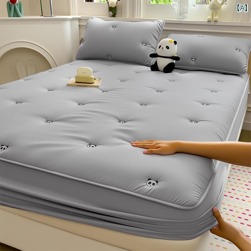 マットレス カバー インテリア 刺繍入り 大豆 キルトマットレス カバー シングル ピース 2025年 寮用 ..