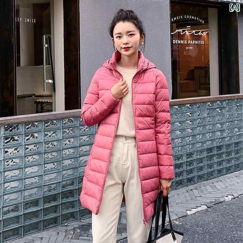 レディース コート ピーコート オフ シーズン 秋冬 軽量 ダウン ジャケット ミディアム ロング ホワイトダックダウン 韓国 スタイル 取り外し 可能 フード付きの スリム