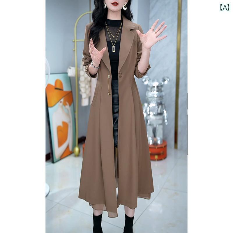 Other Jackets Jumpers - レディース コート ピーコート 春秋 薄手 スーツ カラー コート 女性用 2025 春 スリム マザー ミディアムと ロング ウィンドブレーカージャケット