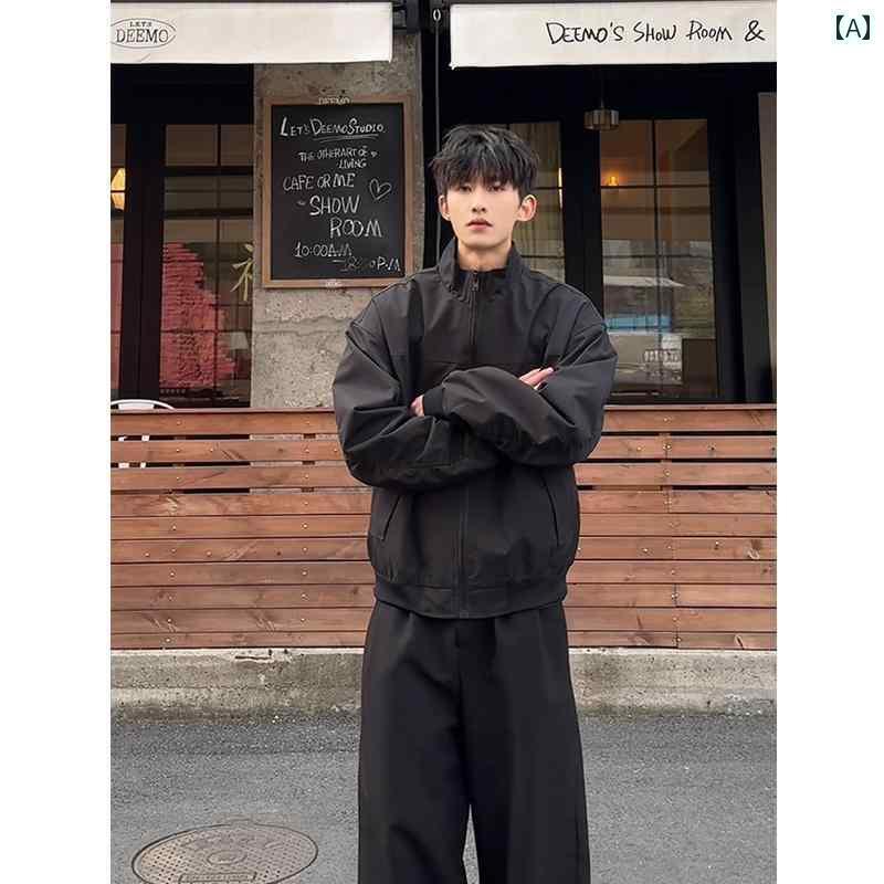 メンズ フライトジャケット アウター メンズ 春秋 3 プルーフ アメリカン スタイル パイロット ジャケット コート スタンドカラー ベースボール ワークウェア ブラック