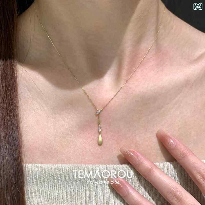 レディース ネックレス チェーン ガーリー ミニマリズム Y 字型 ブラシ 仕上げ K ゴールド フローティ..