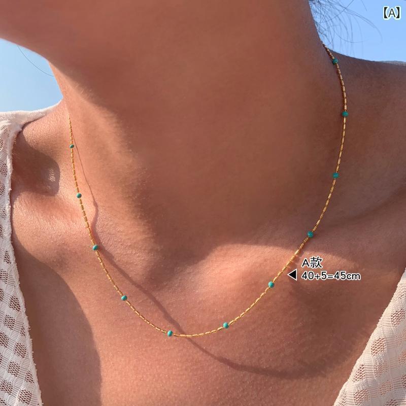 レディース ネックレス チェーン ガーリー ターコイズ ハート マザーオブパール ペンダント ネックレス..