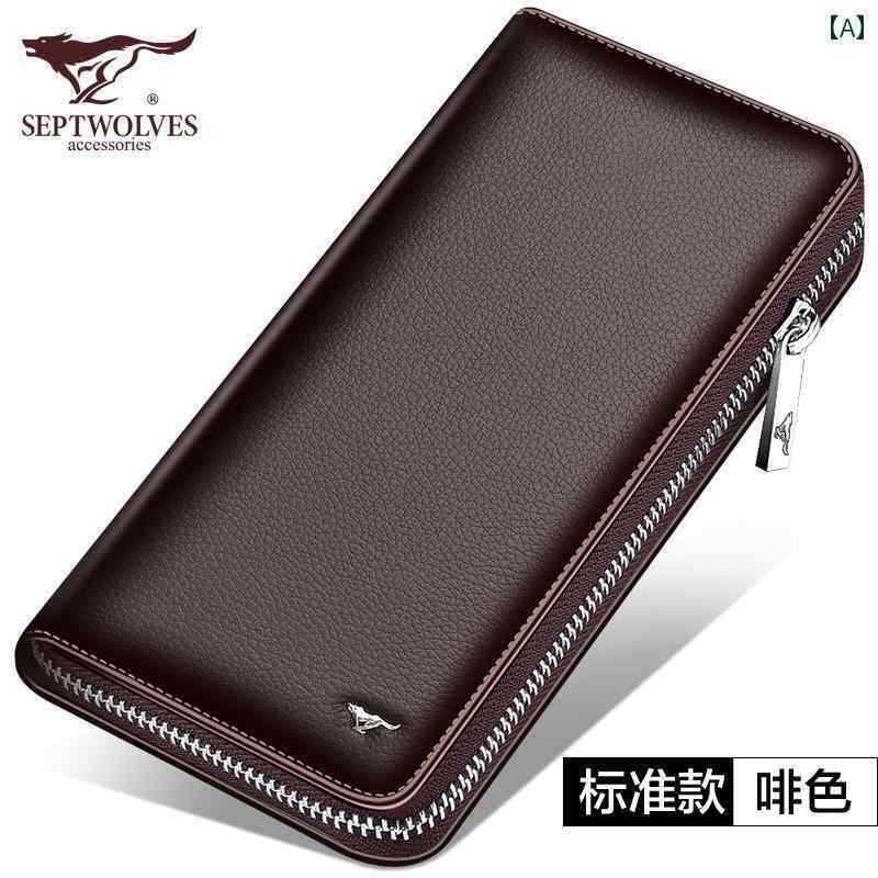 メンズ ウォレット 財布 Septwolves 財布 メンズ ロング メンズ新 レザーハンドバッグ ジッパー 牛革 ..
