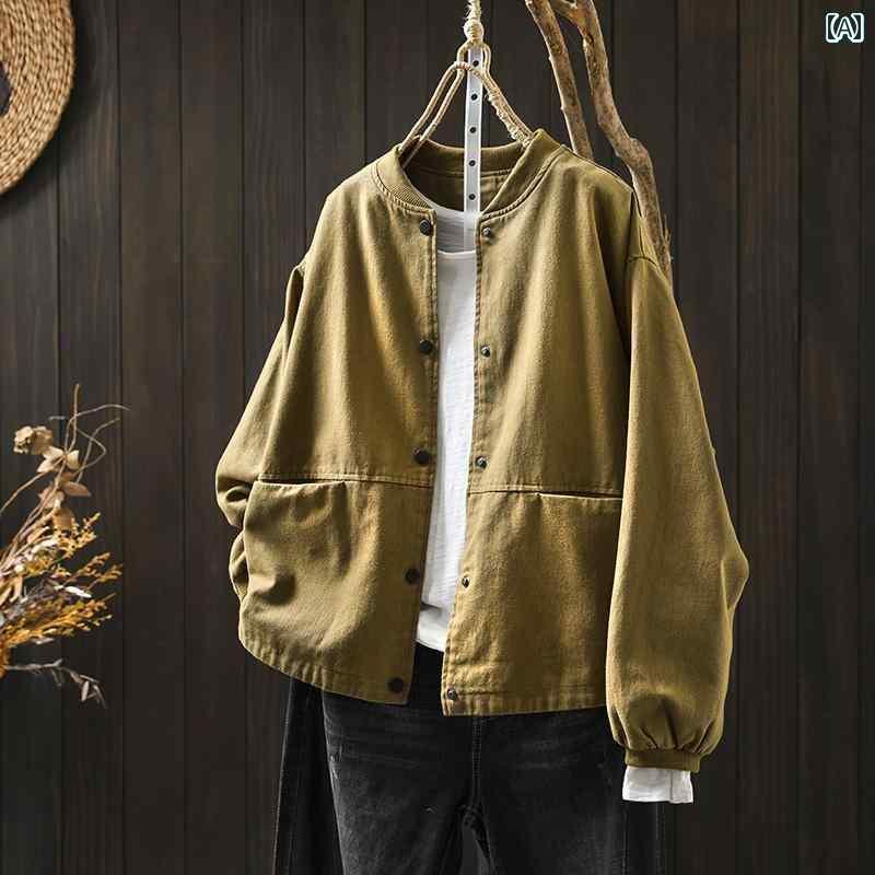 春秋 レディース カジュアル ジャケット 女性用 レトロ ワークウェア ベースボール ジャケット ゆった..