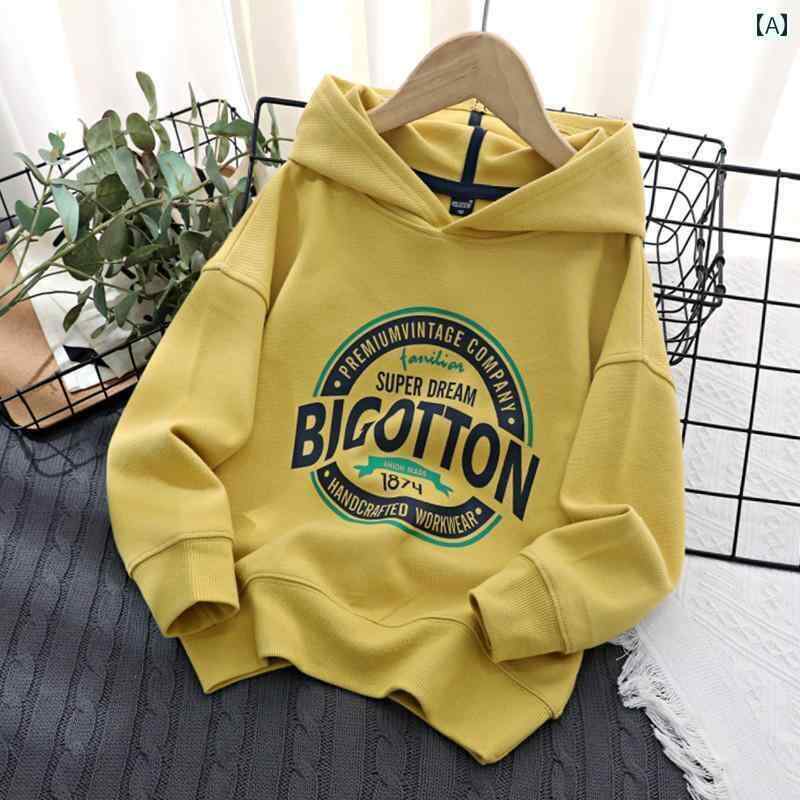 キッズ服 カジュアル パーカー 子供用 春秋 フード付き スウェットシャツ 綿 文字 プリントプルオーバ..