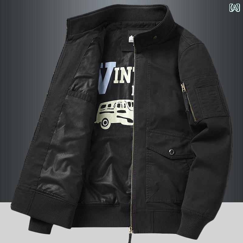 シンプル メンズ ジャケット 秋 綿 ジャケット メンズ 春秋 スタンドカラー 作業着 カジュアル 大きい..