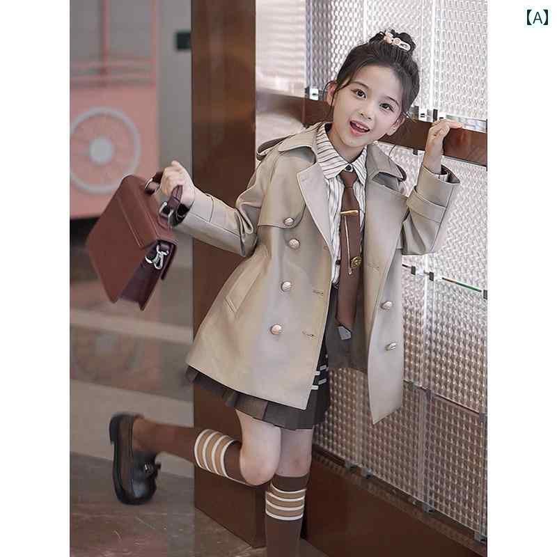 女の子 トレンチコート キッズ 女の子 ウィンドブレーカージャケット 春 2025 子供用 秋 春秋 ミドル 丈 英国 風 コート 子供服