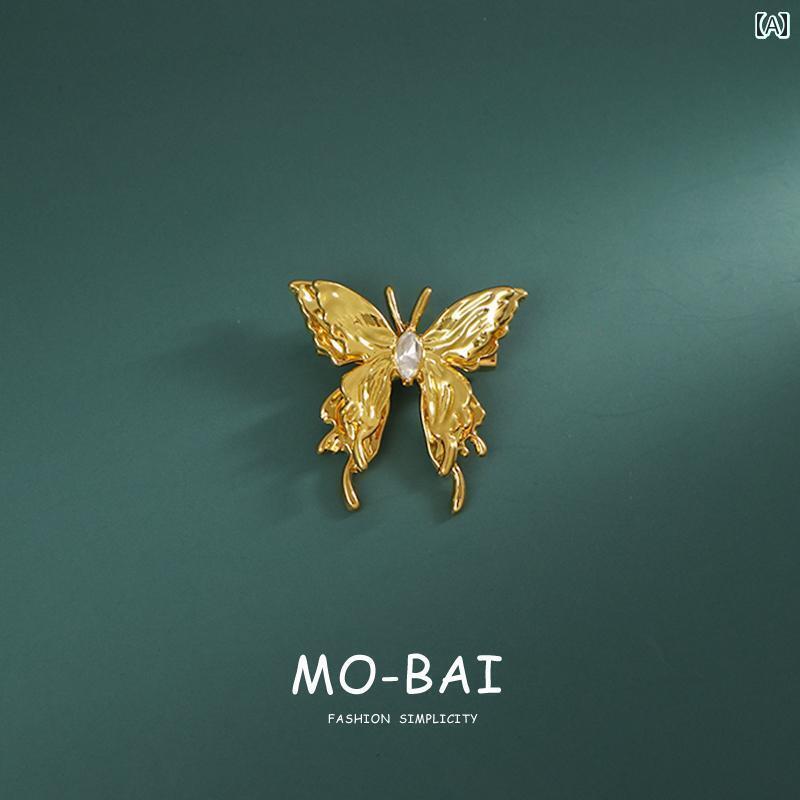 ブローチ ワンポイント コサージュ リキッドゴールド 蝶の ブローチ ハイエンド ファッションメタル コサージュ メンズ レディースの スーツ ピン 装飾
