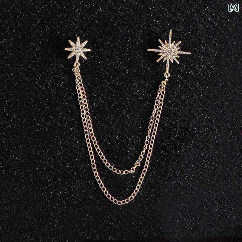 ブローチ ワンポイント コサージュ チェーン スター ブローチ 太陽 ライン ストーンジュエリー カップルへの 小さい ギフト タッセル スーツ