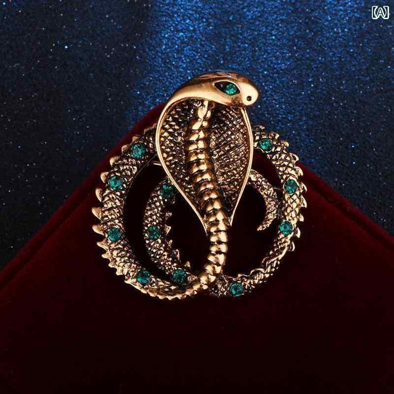 ブローチ ワンポイント コサージュ 中国 干支 ヘビ ブローチ 男性 個性 レトロ 誇張 コブラ ヘッド ブ..