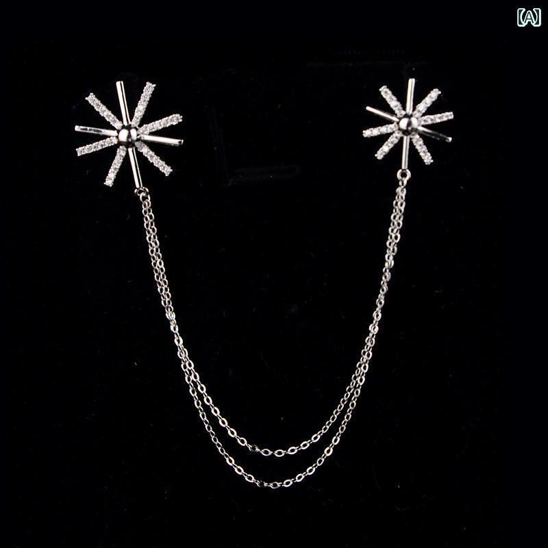 ブローチ ワンポイント コサージュ シンプル ブローチ 韓国で エレガントな 小さい 襟ピン チェーン コサージュ メンズスーツ シャツ 襟 ボタン アクセサリ...