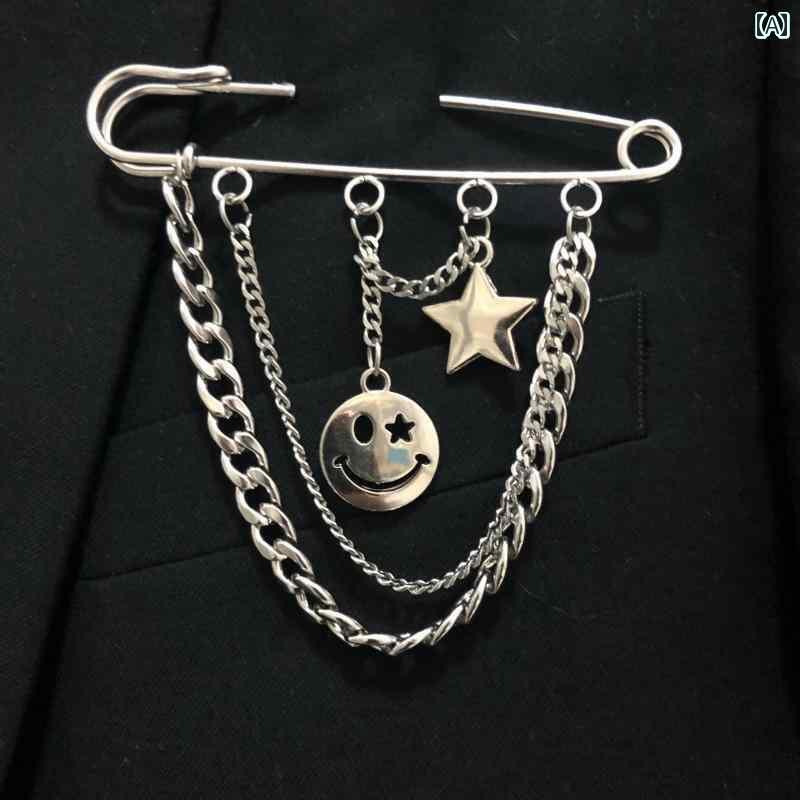 コサージュ メンズ アクセサリー 韓国 イン スタイル スーツ メタル ブローチ 装飾 チェーン ペンダント ピン シンプル アクセサリー メンズ レディースの