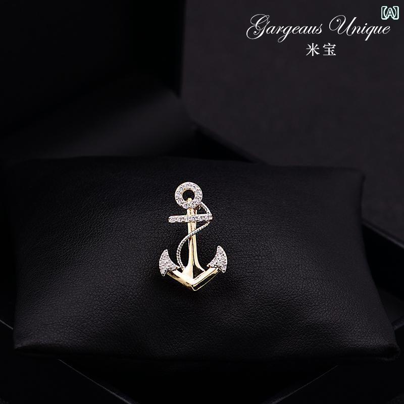 コサージュ メンズ アクセサリー ネイビー ハイエンド アンカーと 舵 小さい ブローチ メンズ レディー..