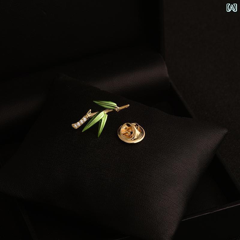 コサージュ メンズ アクセサリー Qizun 金 メッキの ハイエンドの 精巧 ジルコン 竹 メンズスーツ ブロ..