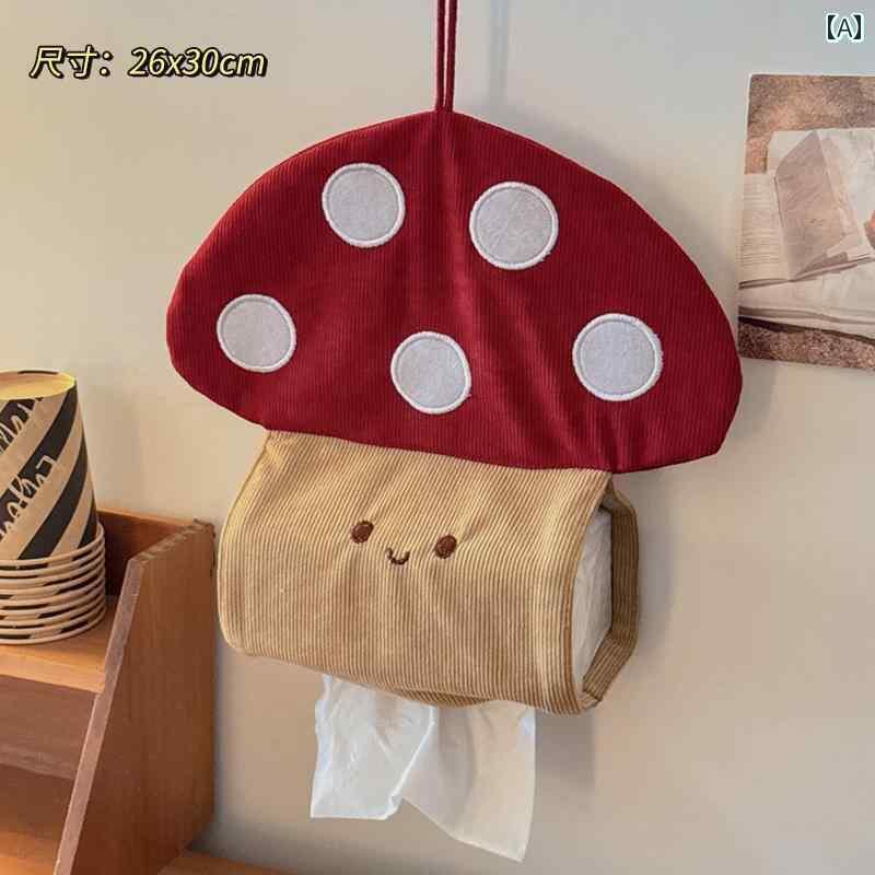 ティッシュボックス カバー インテリア かわいい キノコの ティッシュ ボックス 自宅の リビング ルームの ベッド サイドの 壁掛け 紙 箱 学生 寮の 吊り下げ 収納 バッグ