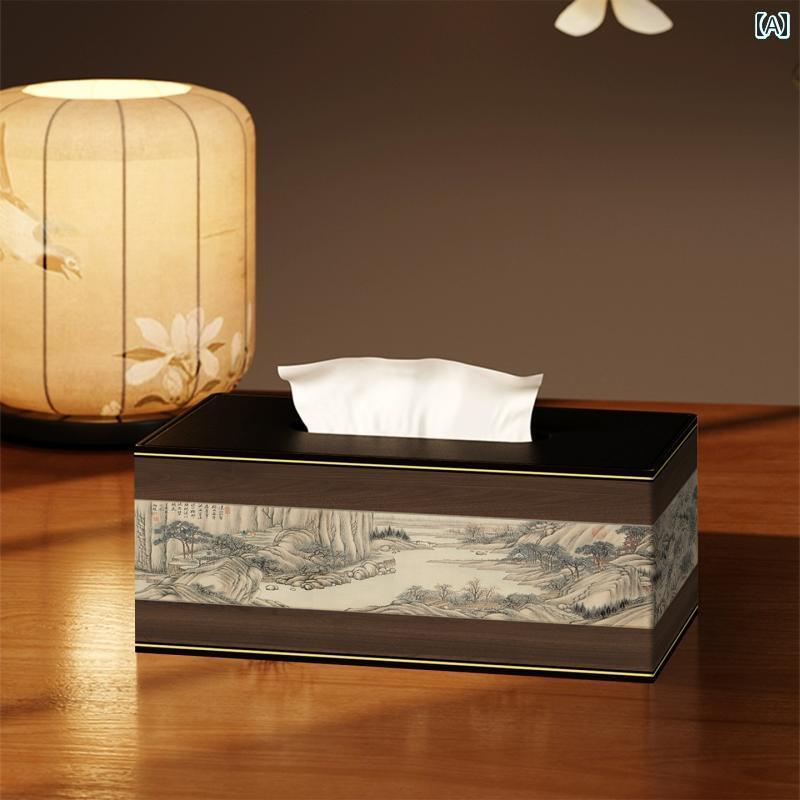 ティッシュボックス カバー インテリア チャイナ風 革製 ティッシュ ボックス 家庭用 リビング ルーム..