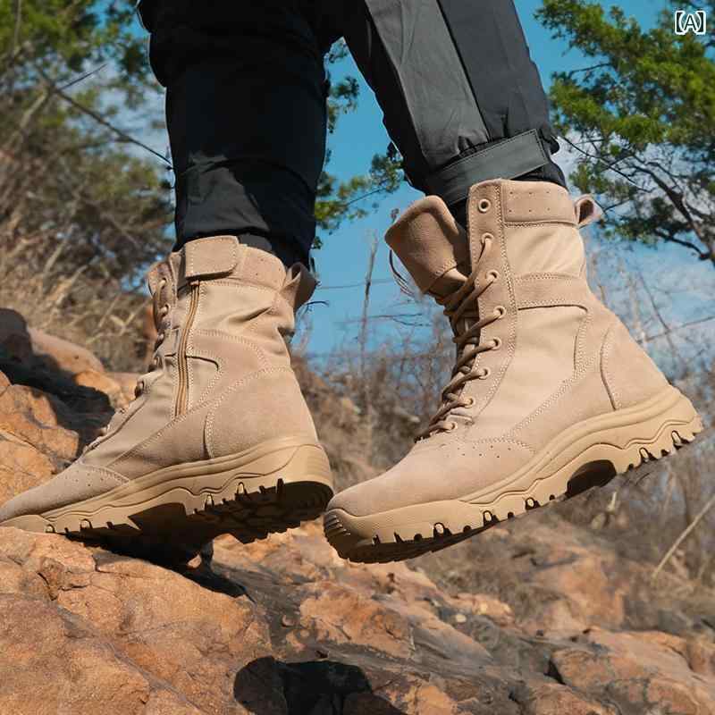 ロッククライミング シューズ アウトドア用 ハイカット デザート ブーツ ソフト ソール トレーニング 革製 通気性の ある ハイキング シューズ スポーツ ワークウェア メンズ