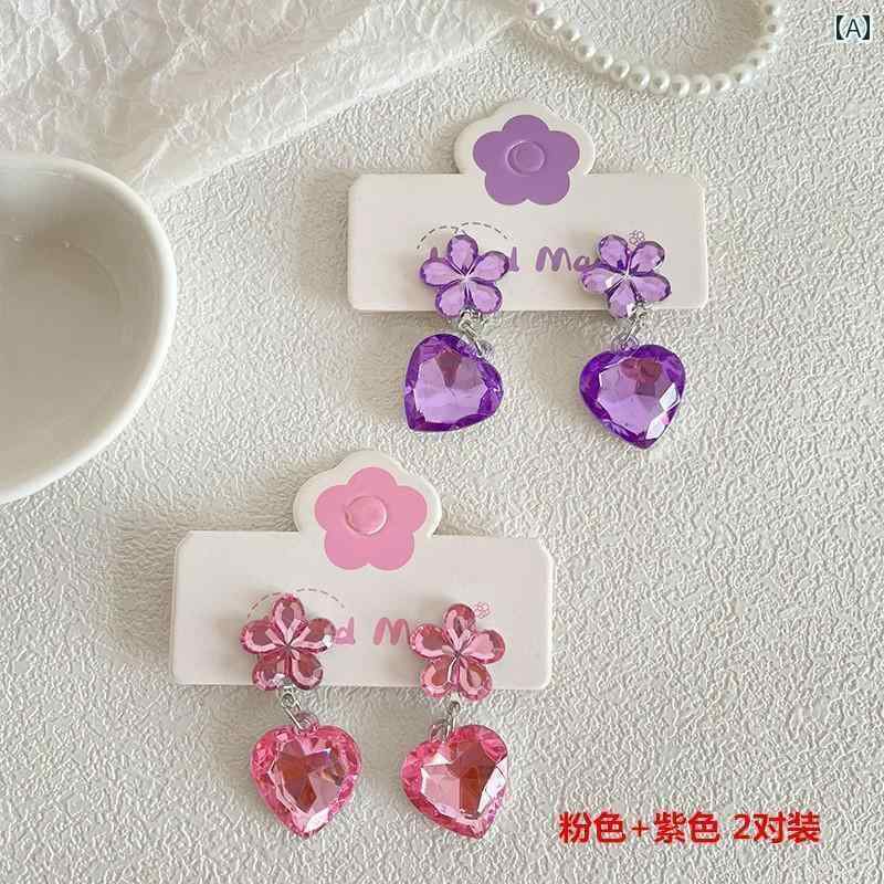 かわいい 女の子用 イヤリング 子供用 イヤリング クリスタル 痛くない 耳 クリップ 女の子用 プリンセ..