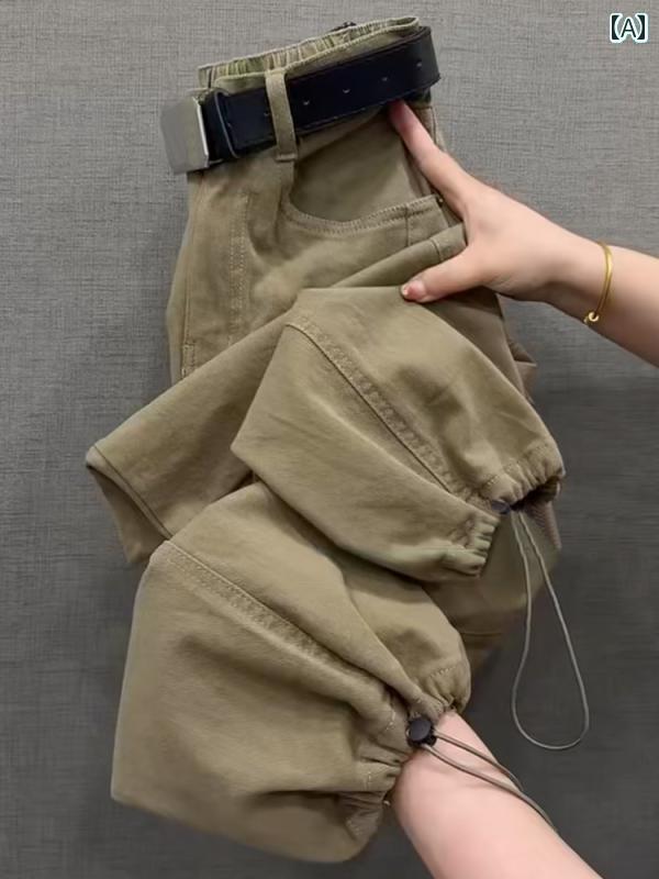 事務服 パンツ レディース 女性用 ウォッシュド コットン オーバー オール 秋 スタイル ハイウエスト ..