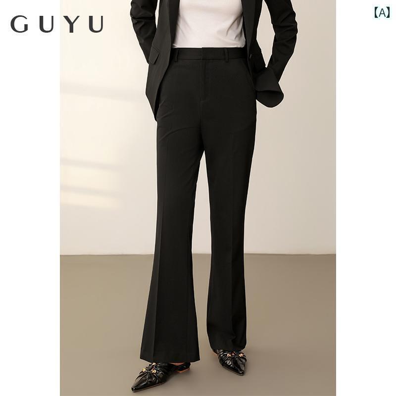 事務服 パンツ レディース 黒の やや フレアな スーツ パンツ レディース 春秋 2024年 ストレート ハイ..