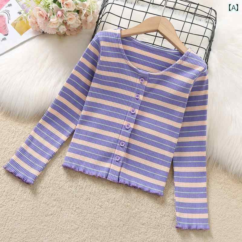 女の子用 カーディガン キッズ ニット 女の子 長袖 Tシャツ 秋 カーディガン ショート トップ 春秋 子..