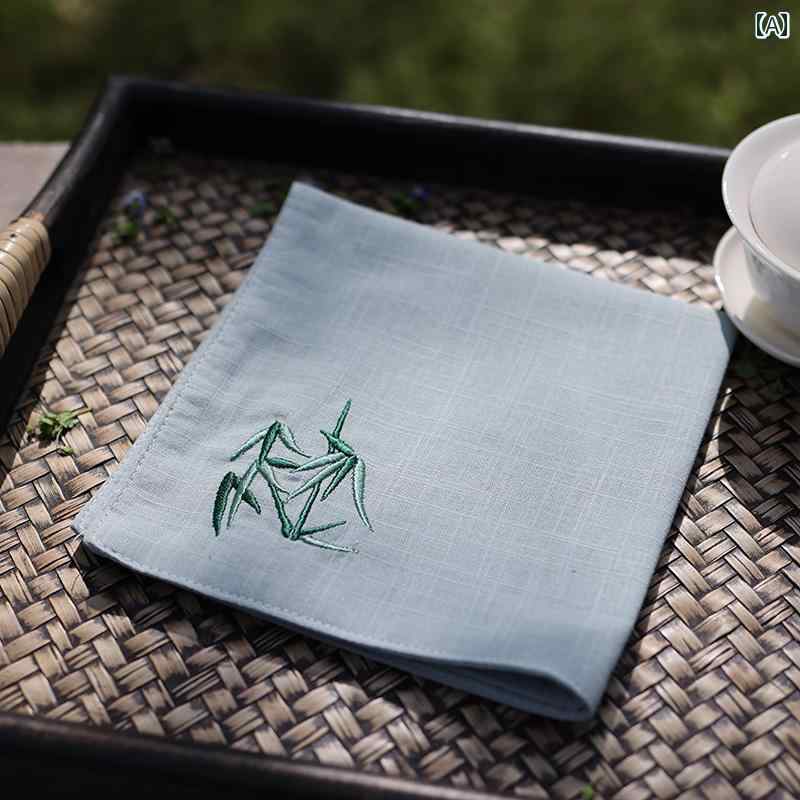 レディース ハンカチ 竹 梅 蘭 菊 古風 刺繍 ハンカチ レディース 携帯用 汗 取り 小 四角 タオル オールコットン 拭き ギフト