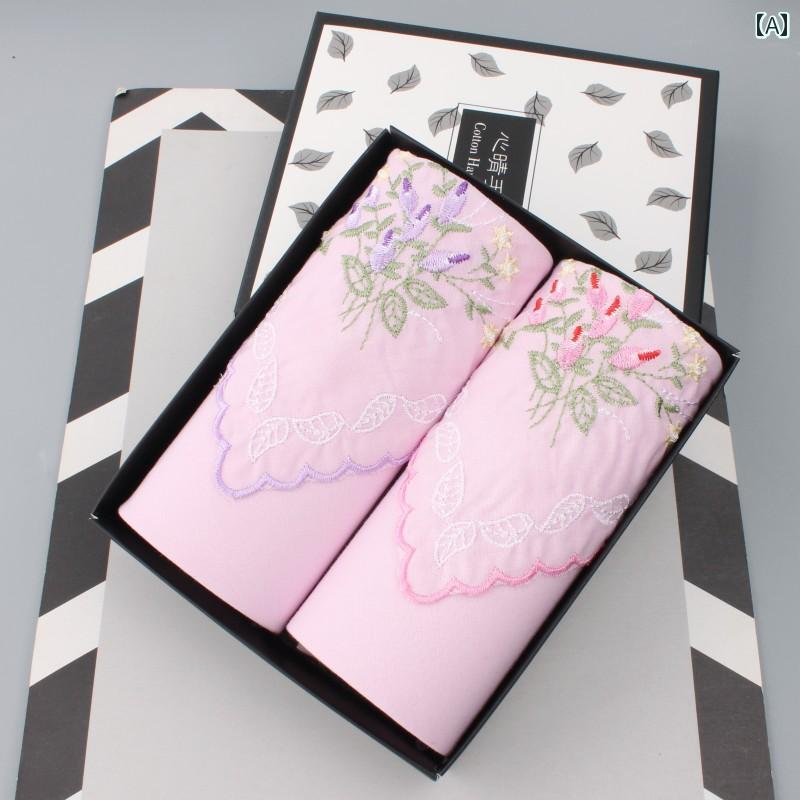 レディース ハンカチ レトロ クラシック 刺繍 ハンカチ 漢服の レディース 綿の 夏用 ポータブル 薄手 スクエアタオル ギフト ボックス