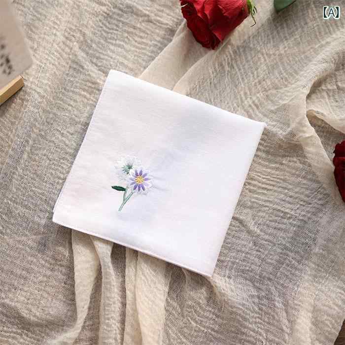 レディース ハンカチ 綿 ハンカチ 子供用 女性用 メンズ 小さい さわやか 刺繍 汗を 拭く 正方形の タオル デイジー