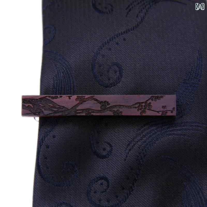 ネクタイピン メンズ ビジネス 梅 蘭 竹 菊の メンズ タイ クリップ レッドウッドの ローズウッド プラ..