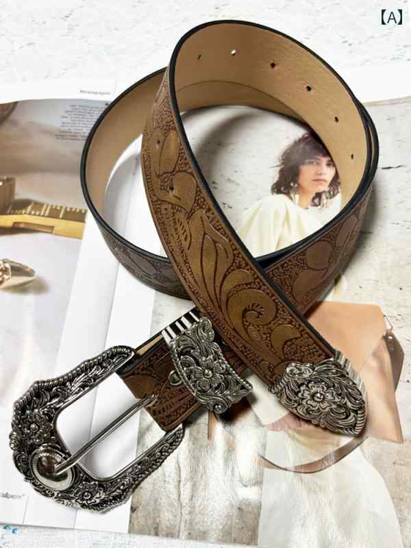 女性用 ベルト ファッション ブラウン ベルト レディース 2024 レトロ Y2K ボヘミアン エスニックの 装..