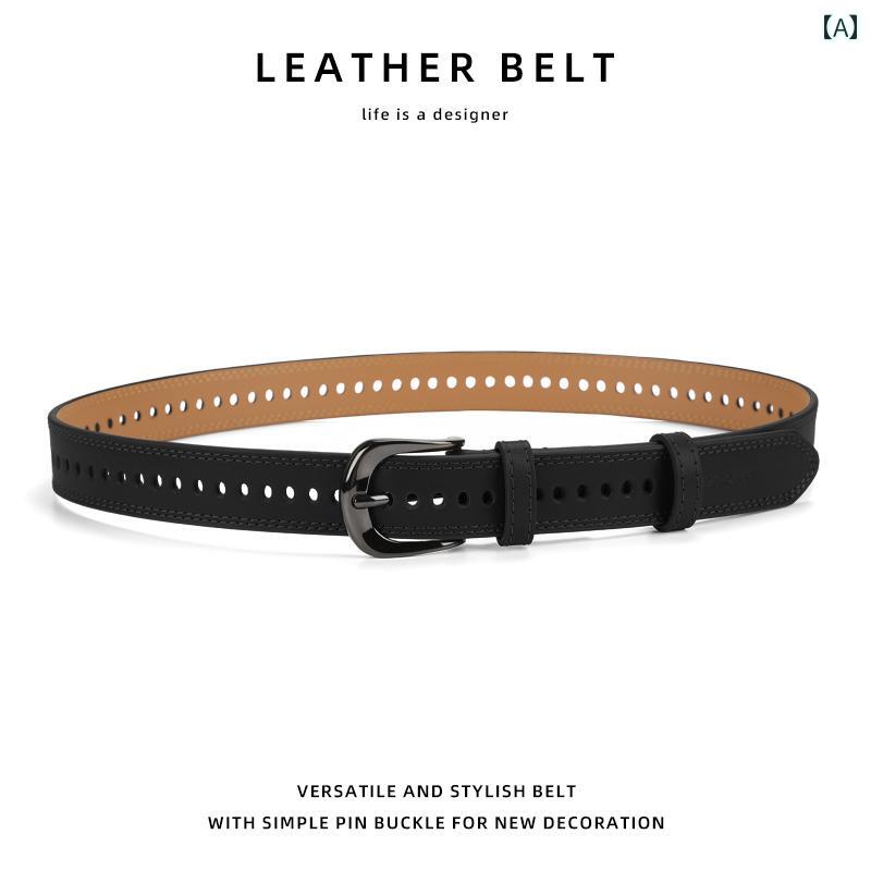 女性用 ベルト ファッション かかし ベルト レディースノー パンチ 装飾 マッチング ジーンズ 黒 ベル..