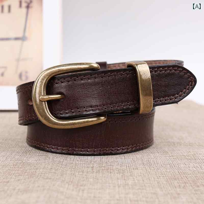 女性用 ベルト ファッション 真鍮 バックル 革 ピン レトロ 最上層 牛革 ファッション イン スタイル ..