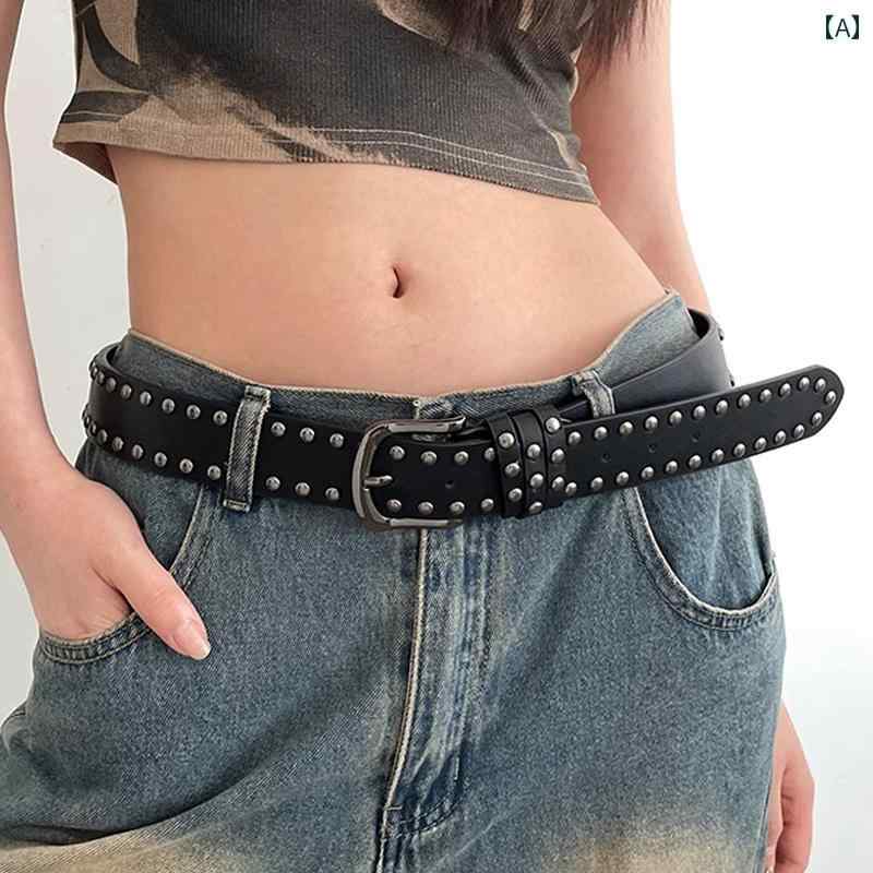 女性用 ベルト ファッション 2024年 女性用新 スタイル ベルトな 黒 ベルト 装飾 スカートと ジーンズの マッチング 高級 スタッズ