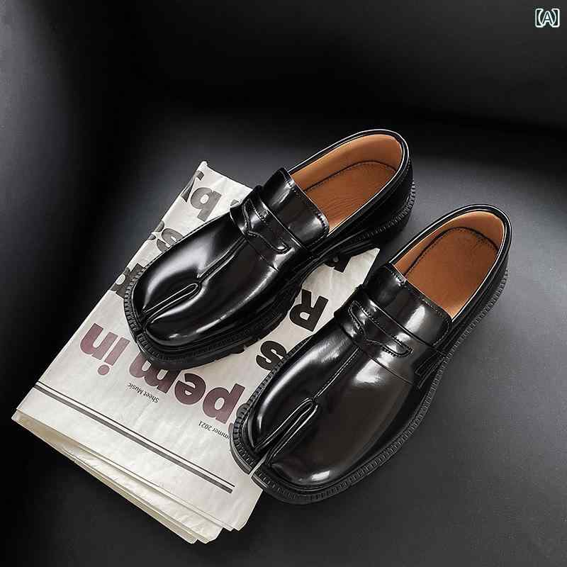 メンズローファー シューズ 牙も つま先が 分かれた ベルボトム形の 靴 男女兼用 醜い かわいい カップルの 厚底 ローファー パテントレザーの スクエアトゥ スリッポン レザーシューズの