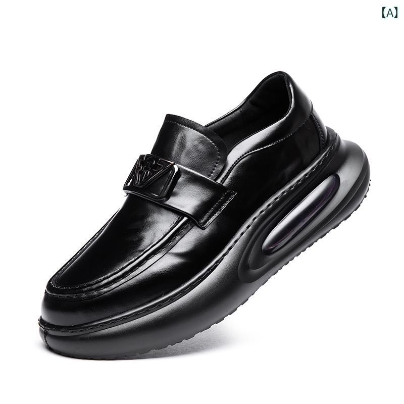 メンズローファー シューズ 男性用 革 カジュアル シューズ ビジネス スタイル 通気性 厚底 高めの スリッポン スポーツ ローファー エア クッション で