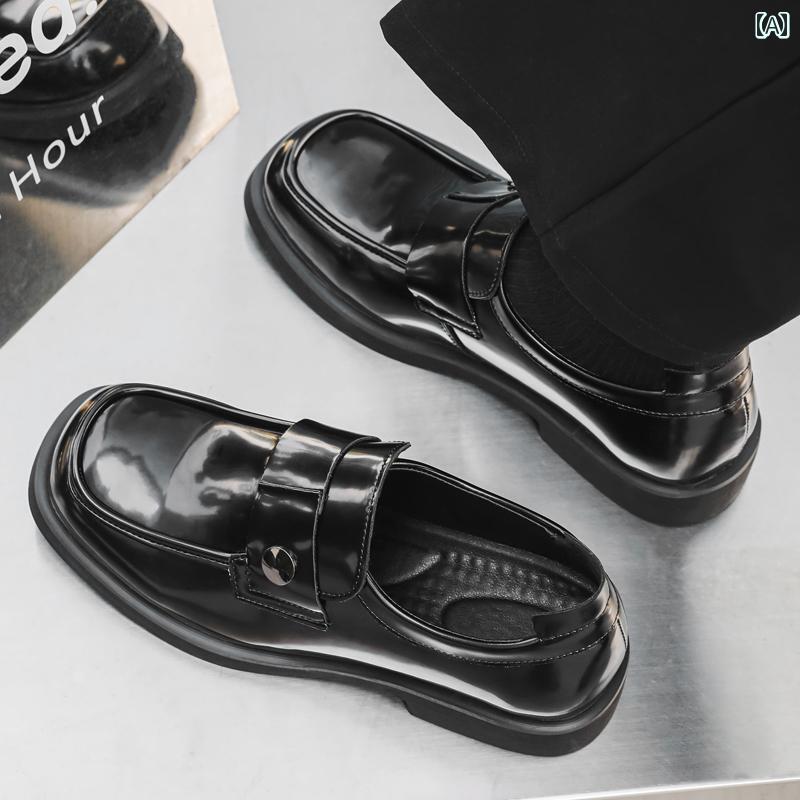 メンズローファー シューズ メンズカジュアル レザーシューズ 光沢の ある スリッポン 夏 通気性 ローファー フォーマル ビジネス ブラック スクエアトゥ ダービー シューズ