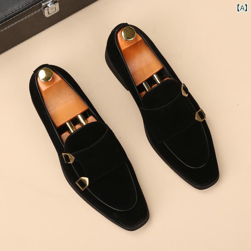 メンズローファー シューズ 英国 風 レトロ スリッポン カジュアル ローファー ヌバックレザーの ブラック ビジネス フォーマル レザーシューズ メンズ 身長 アップ