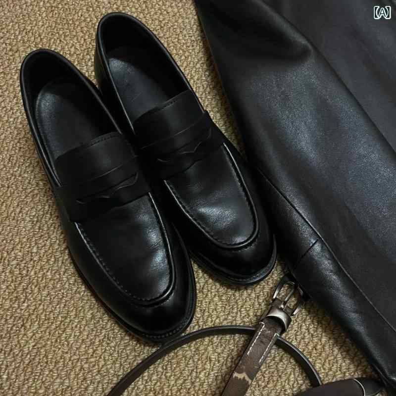 メンズローファー シューズ オールド マネー スリッポン ローファー 通勤用 厚底 身長 アップ 効果の ある ダービー シューズ ブラック 通気性の シングル ビジネス カジュアル レザーシューズ
