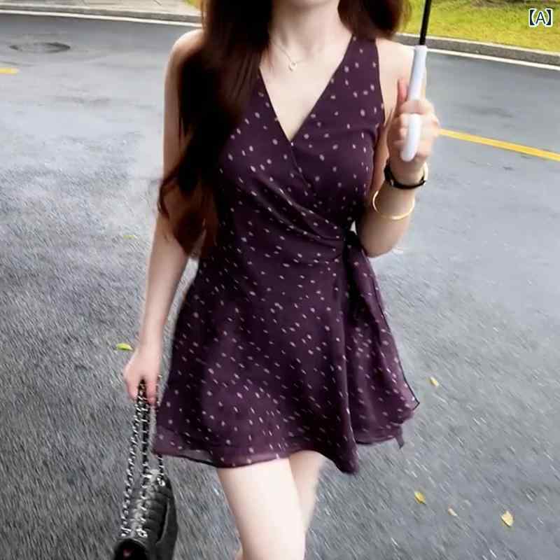 サスペンダー スカート サスペンダー スカート 海辺の 休暇の 高級 サスペンダー ドットの 紫色の ドレスの レディース 夏の 2025の 短い スカート