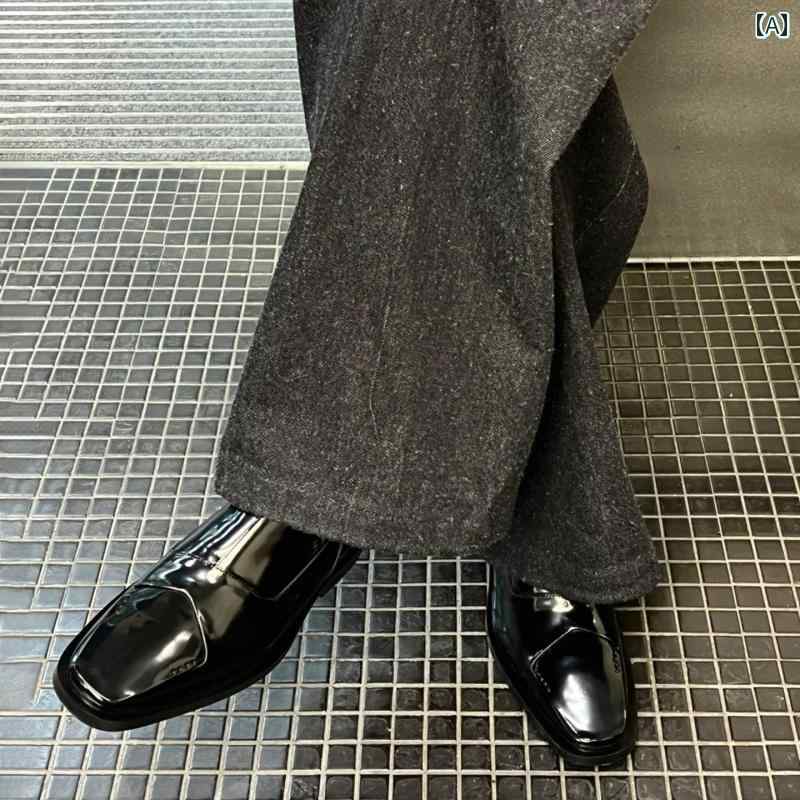 メンズローファー シューズ 易 嘉 佳 平台 光沢の ある パテントレザーの 尖った 革靴の 男女の 厚底 ..