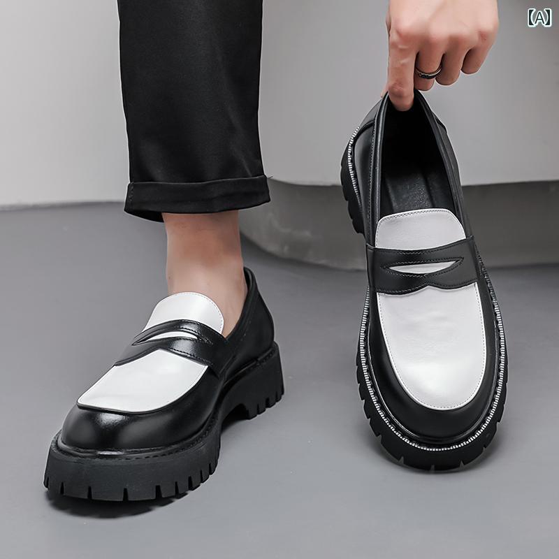 メンズローファー シューズ 2024年 韓国 ワン ステップ カラーマッチング レザーシューズな カジュアル スリッポン 美容師 ローファー メンズシューズ