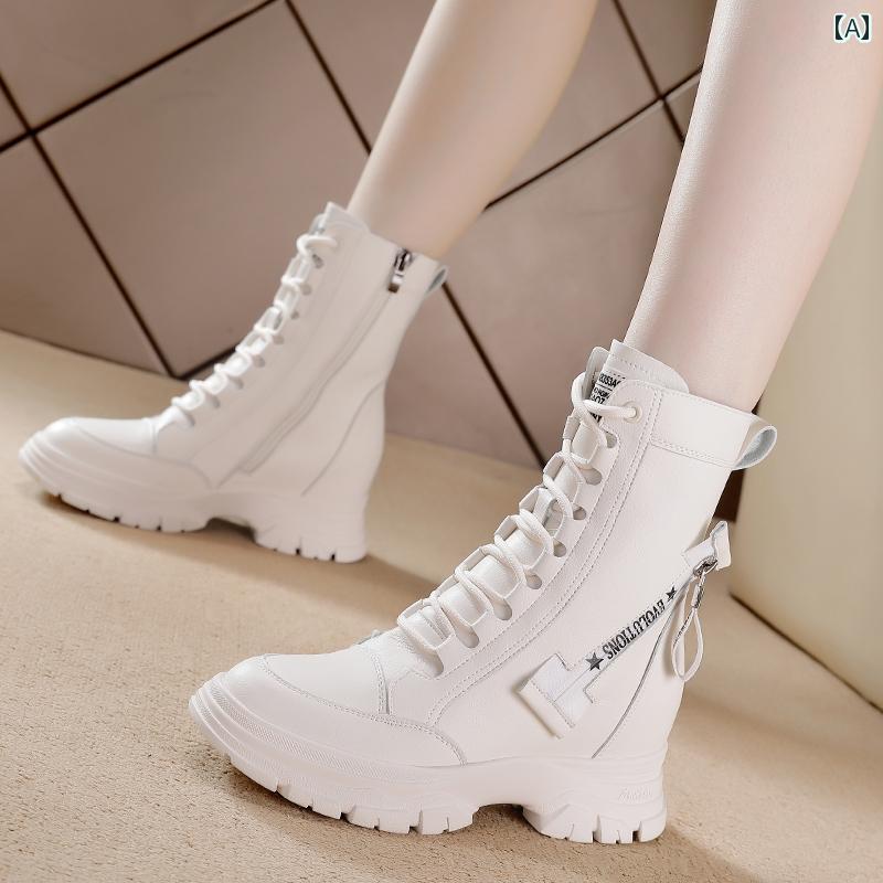 ロングブーツ レディース 女性用 革 ブーツ 2024秋冬 裏起毛 英国 スタイル 小 厚底 インナー ハイト ..