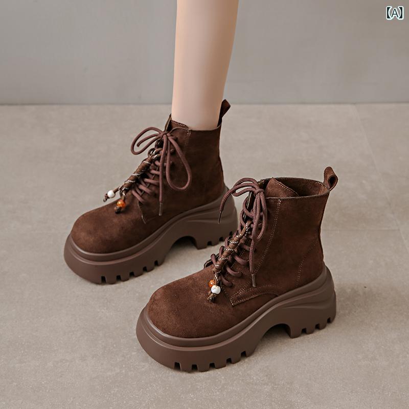 ロングブーツ レディース ブーツ レディース 2025秋 革 スカート 付き レトロ ブラウンショート 英国 風 厚底 身長 アップ