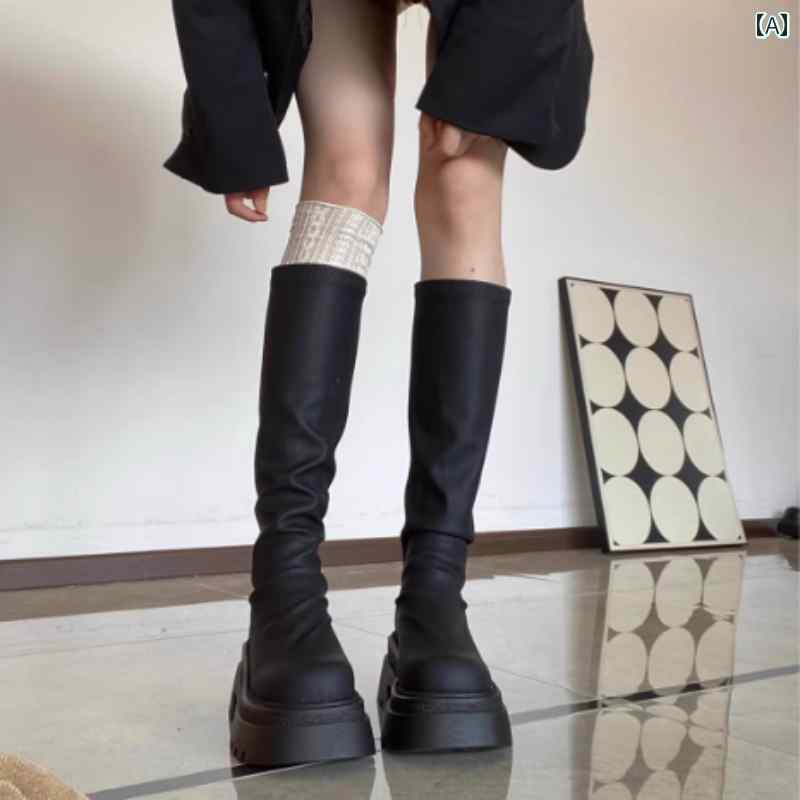 ロングブーツ レディース 2025秋冬 ハイカット ナイト ブーツ スモール ブラック 身長 アップ 膝丈 スキニー ロング レディース(4.0)