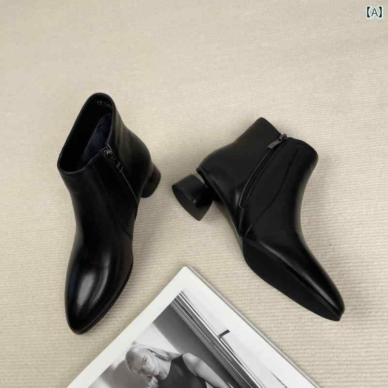 ロングブーツ レディース 2025秋冬 ポインテッド ハイヒール ショート ブーツ ソフトレザー レディース 太 ヒール 春秋 シングル ミドル 革靴