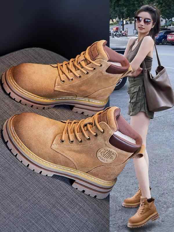 ロングブーツ レディース 革 ブーツ レディース ワークブーツ 2025 春秋 通気性 英国 風 厚底 インナー ハイヒール ショート ビッグ イエロー