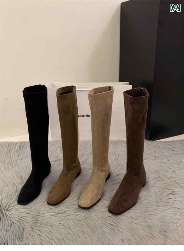 ロングブーツ レディース フレンチ スリム ブーツ ロング 2024秋冬 ソフト ブラック レディース スエー..